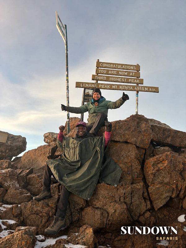 Point Lenana summit sign on Mount Kenya at 4,985 metres