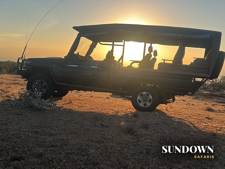The sun dropping behind our Land Cruiser at the end of a game drive